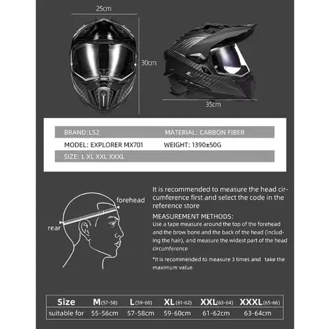 LS2 MX701 ऑफ-रोड मोटरसाइकिल हेलमेट पुरुषों और महिलाओं के लिए डुअल लेंस ग्लास 6K कार्बन फाइबर मोटरसाइकिल मोटर एंटी-फॉग सुरक्षित और एंटी-फॉल 12 best sales एलएस2 एमएक्स701 - №11