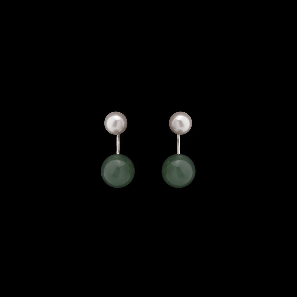 

AB/ zinc alloy natural green agate and artificial shell pearl arc design simple and elegant women's earrings 2 ways to wear.