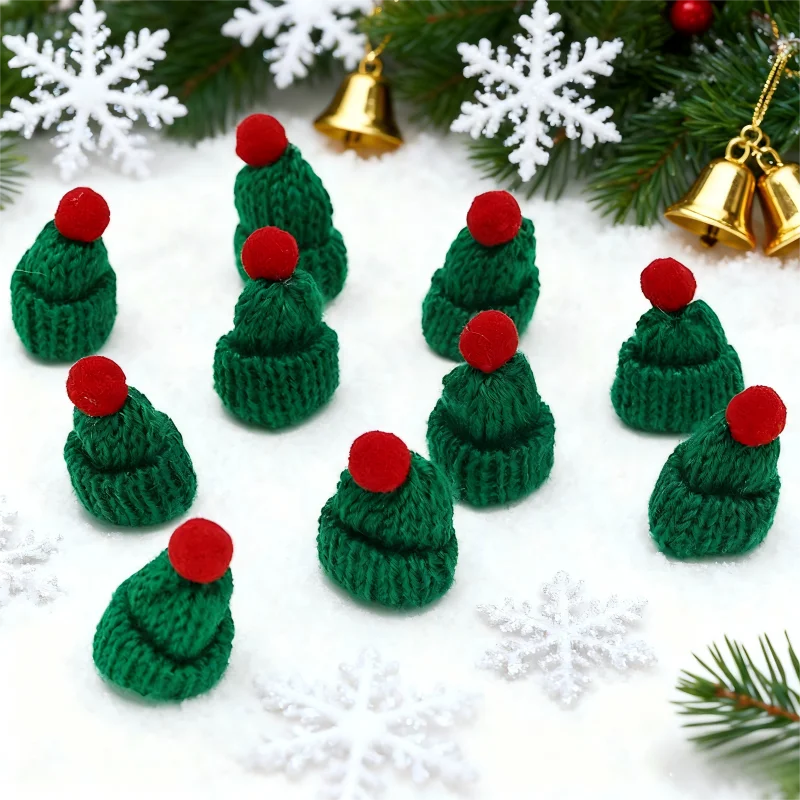 (10 Teile/paket) Gestrickte Weihnachtsmützen, Mini-Hüte, Weinflaschendekorationen, hängende Ornamente, Puppen, Urlaubsszene, Dekoration