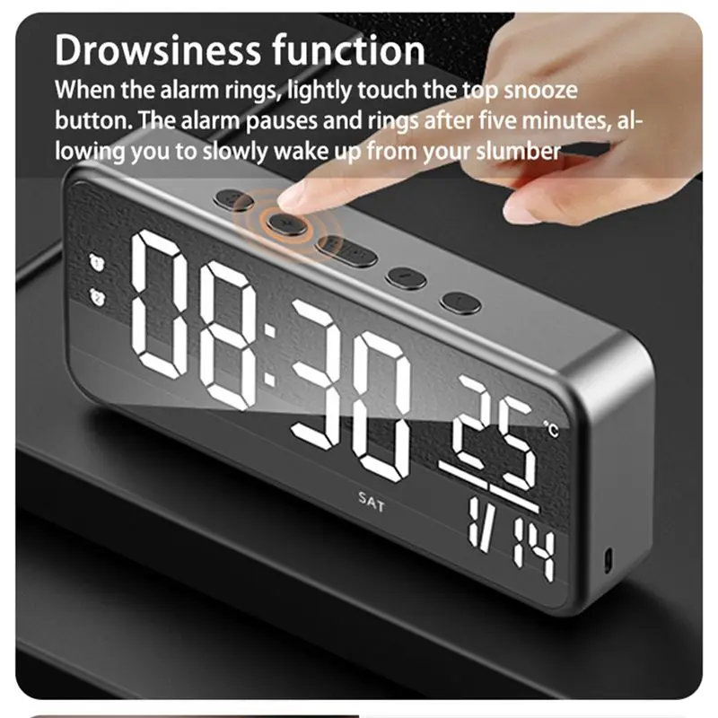 ABKS-Smart Sound Alarm Clock LED Music Alarm Clock Wall Mounted Desk Clock Student Alarm Clock Temperature