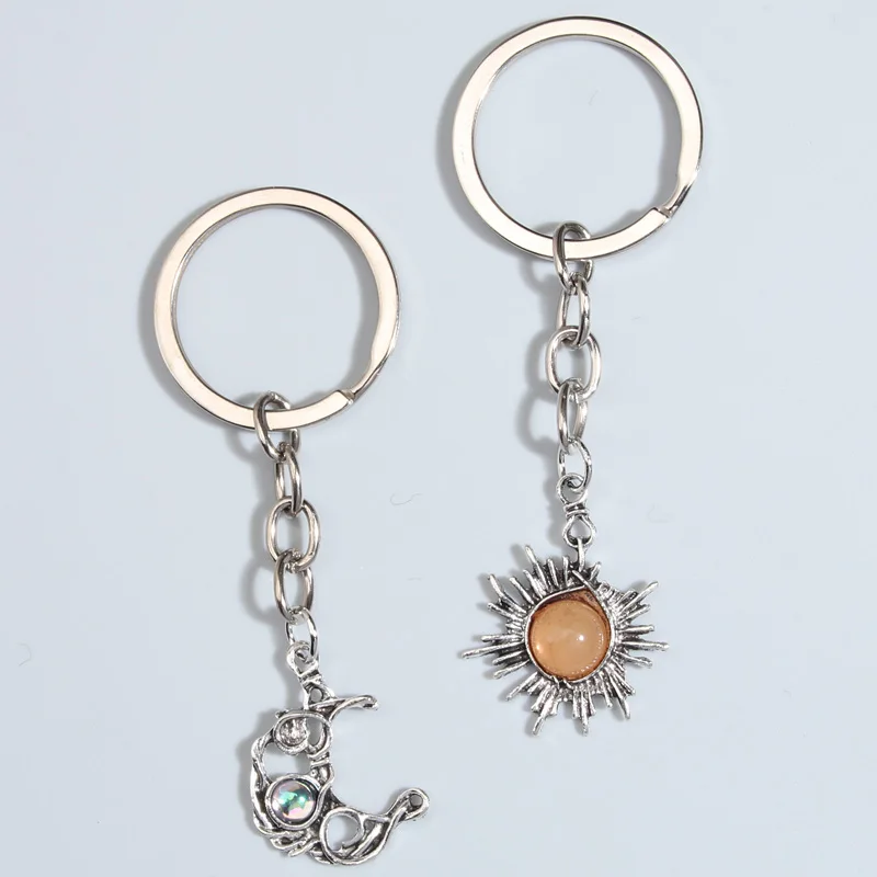 1set(2pcs) Alloy Keychain Moon Sun Beads Key Ring Friendship Key Chains For Women Men Handbag Accessorie DIY Handmade Jewelry