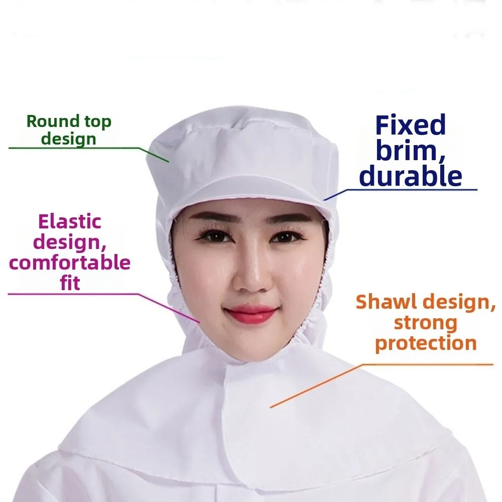 Easy Wash Dust-free Shawl Hat Neck Protector Solid Color Food Service Work Cap Breathable Unisex Design Workshop Work Hat