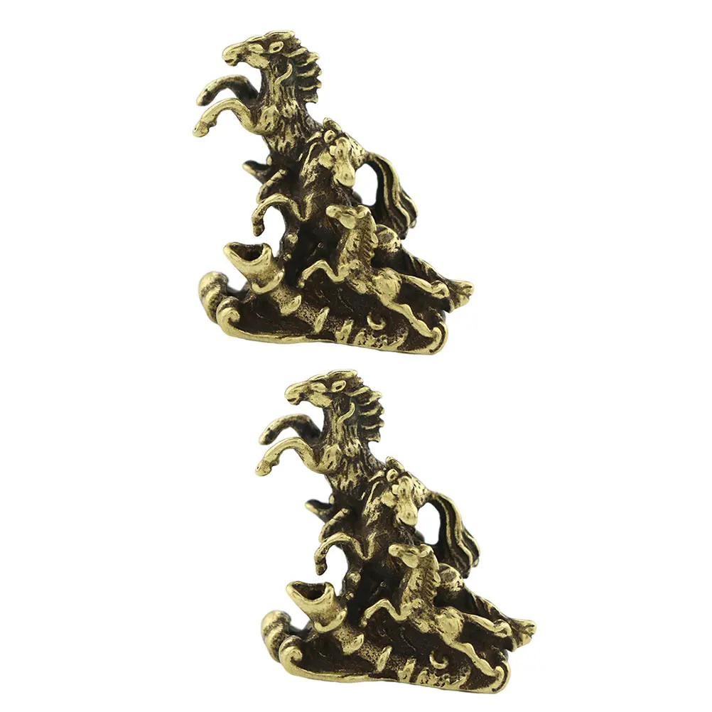 

2pcs Horse Ornament Brass Steed Desktop Decor Retro Animal Figurine Craft Adornment Compact Design Vivid Modeling
