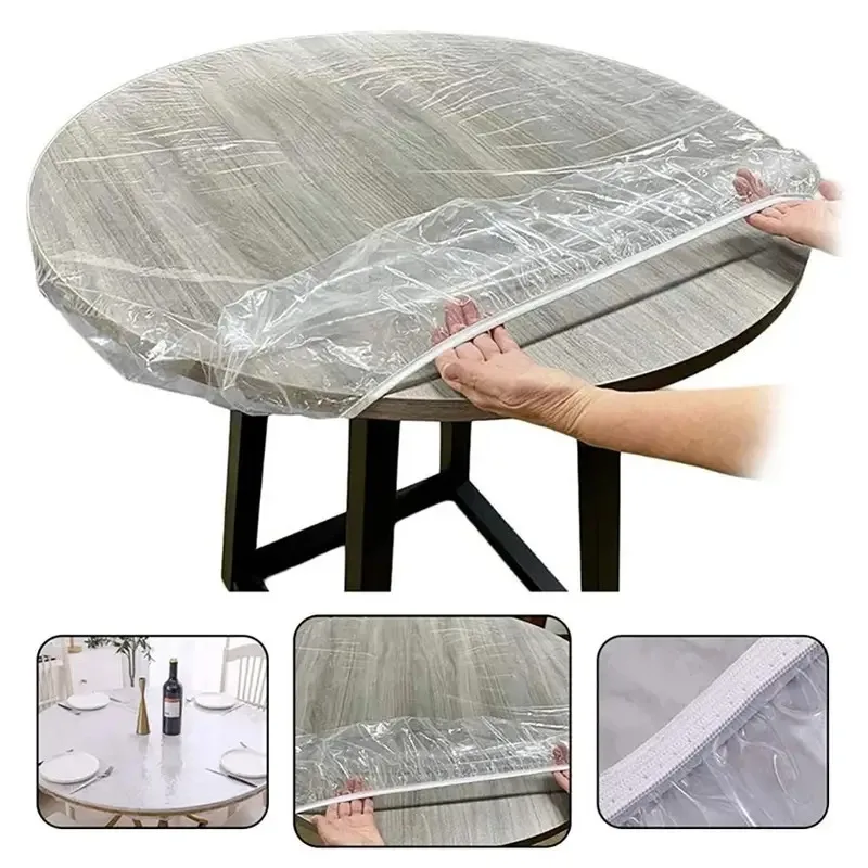 Runde Tischdecke, elastisch, transparent, PVC, wasserdicht, ölbeständig, Tischschutzhülle, für Zuhause, Esstischbezüge, Größe 3
