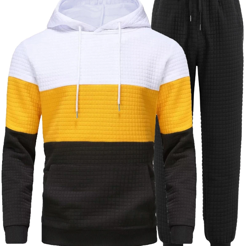 

Men's Hoodies 2 Piece Set Black Hooded Sweatshirt+Sweatpants Oversize Sport Casual Tracksuit Set Fake 2 Piece Outwears+Pant Sets