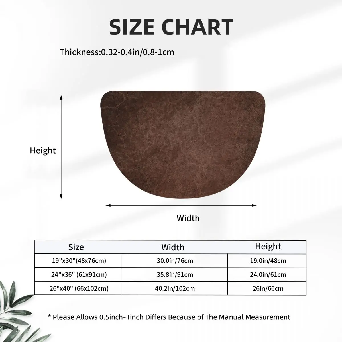 Brown Leather Vintage Textures Pattern Half Round Doormat Non Slip Bathroom Mat Absorbent Floor Carpet for Laundry Room Bathroom