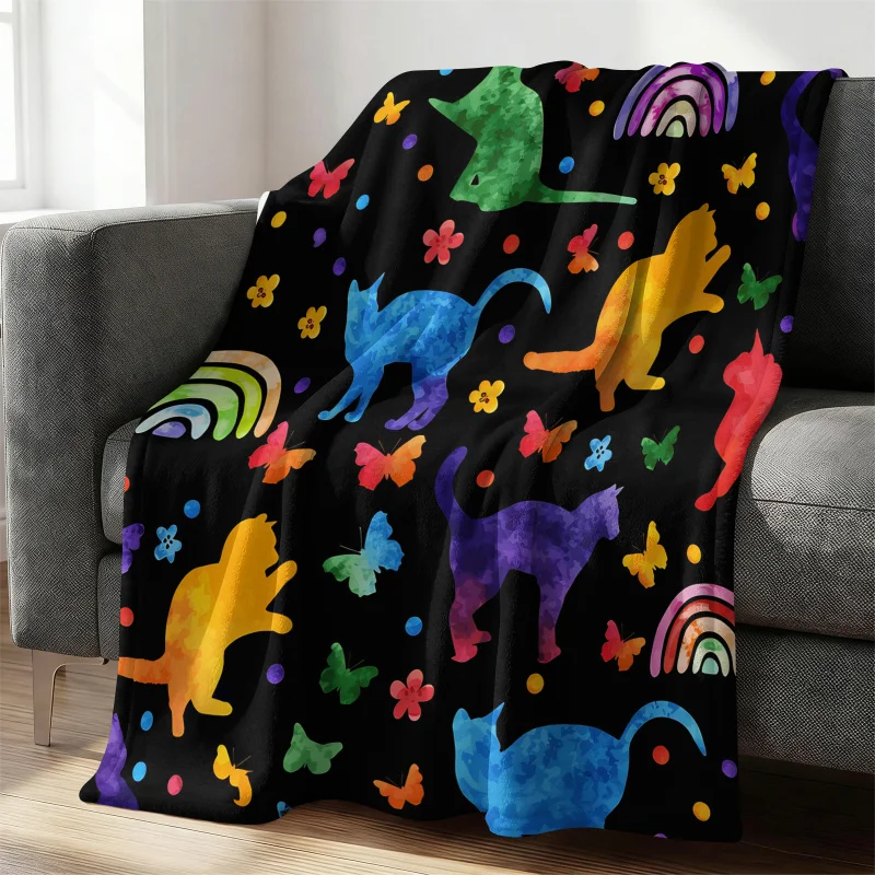2025 New Watercolor Cats Flannel Blanket Colorful Soft Warm Lightweight Throw For Bed Couch Cover Camping All Season Home Decor