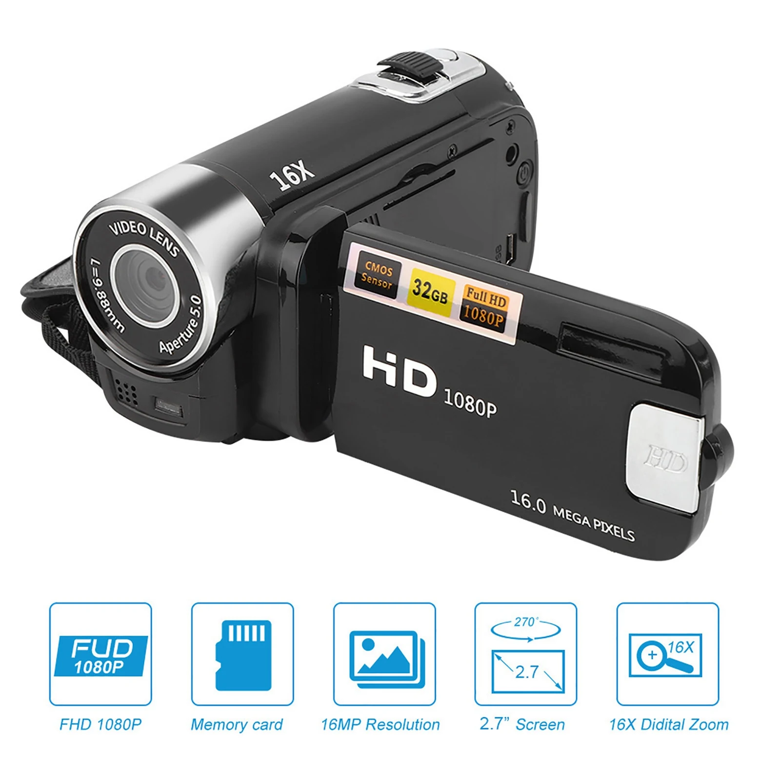 DH-90 16X digitale zoom 2,7 inch kleurrijk scherm High Definition camera Beeldvideo-opname Camcorder DV-camcorder