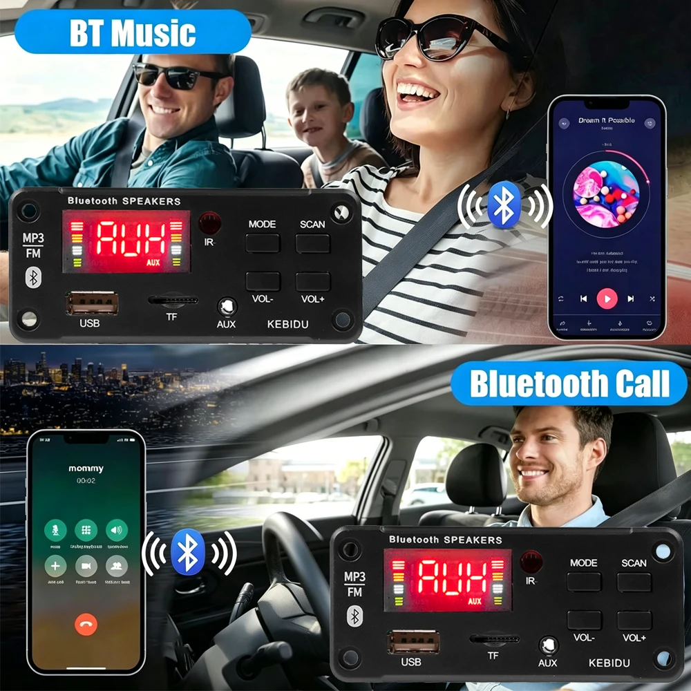 KEBIDU Bluetooth MP3 Player Wireless Car Music Player DC 12V MP3 Decoder Board DIY Home Audio Module USB TF FM Radio For Speaker