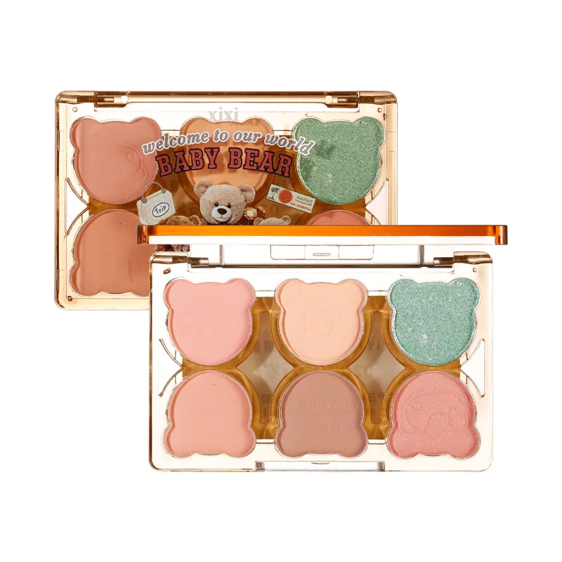 Xixi Working Bear Zeskleurige oogschaduw Paars en blauw Kleurcontrast Rokerige oogmake-up Matte fijne flikkering Originele cosmetica