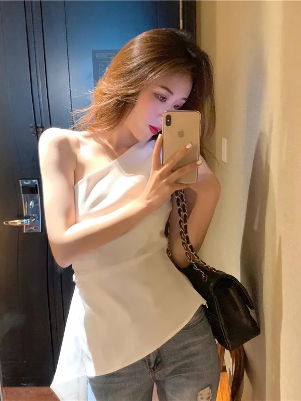 

Slim Fit Korean Sle Svel T-irt oulder Bared Base Layer Bla Top for Women Commute Faion Moisture ng