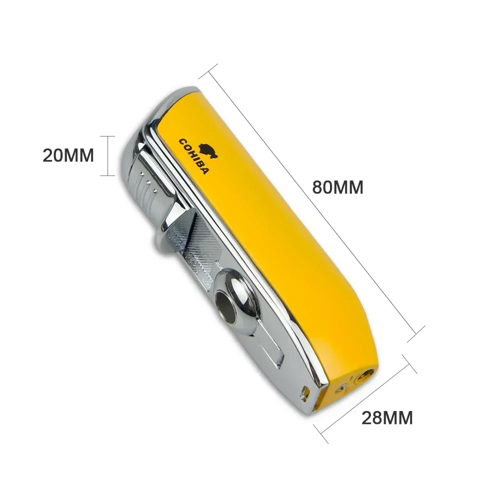 New COHIBA Cigar Lighter Metal Windproof Mini Pocket Cigar Lighter 3 Jet Blue Flame Torch Cigarette Lighters with Cigar Punch