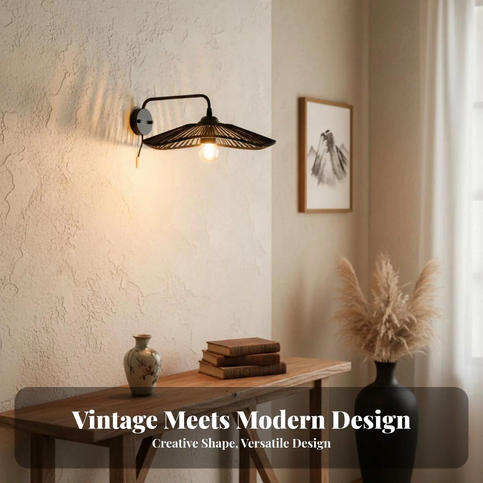 Boho Paper Rope Lampshade Woven Rattan Style Pendant Light Cover for Table Lamp Hanging Fixture