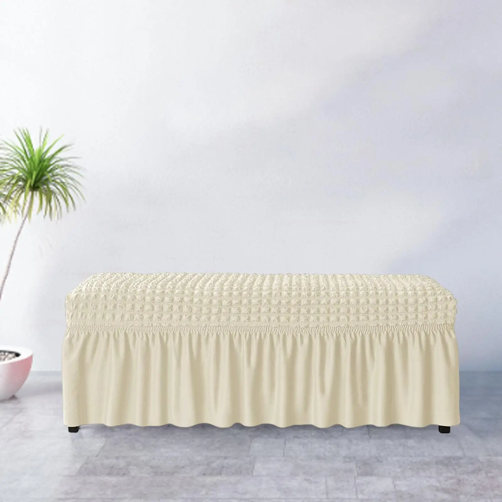 Seersucker Bench Cover Long Bench Cover Rectangle Long Chair Slipcover for Kitchen