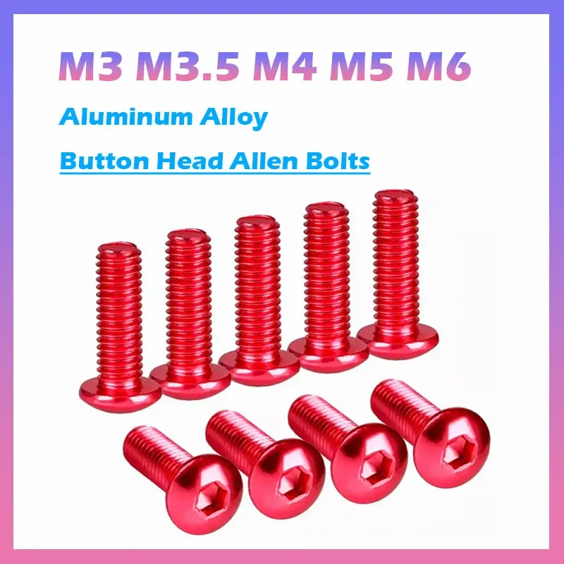 2/10Pcs M3 M3.5 M4 M5 M6 Aluminum Pan/Button Head Socket Cap Screws Allen Hex Bolts Anodizing Dark Red