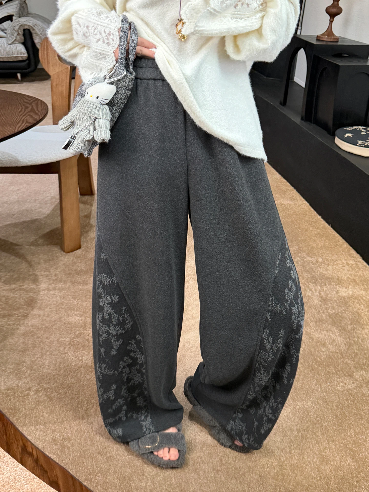 

Zhang ei Thiened Acetate Wool Knife-ape Pants Warm Winter Rule High Waist Wide Leg Straight Tube Commute Sle Ladies...