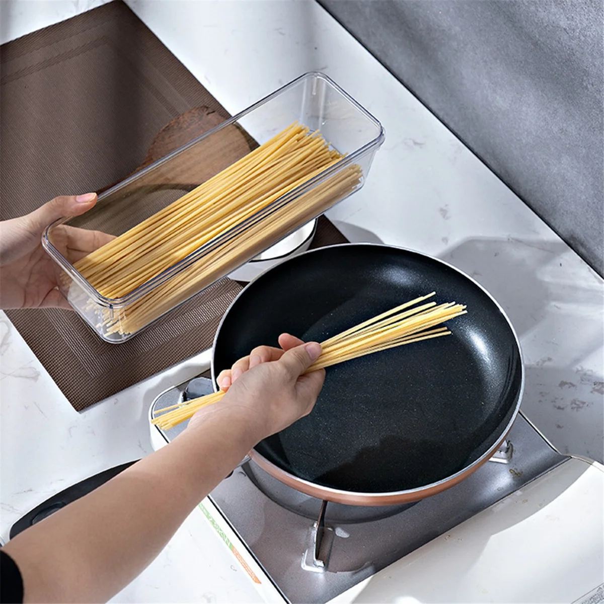 Spaghetti Container Food Storage Box Transparent Grain Seal Tank Airtight Clear Pasta Container Square Noodle