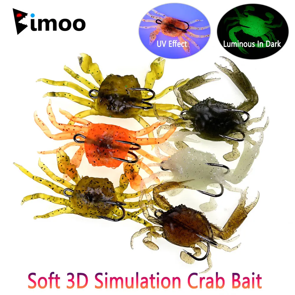 Bimoo 3PCS Soft 3D Simulation Crab Bait Artificial Soft Bait Crab Lure Bass Wrasse Cod Redfish Sea Fishing Duple Hook Tackle
