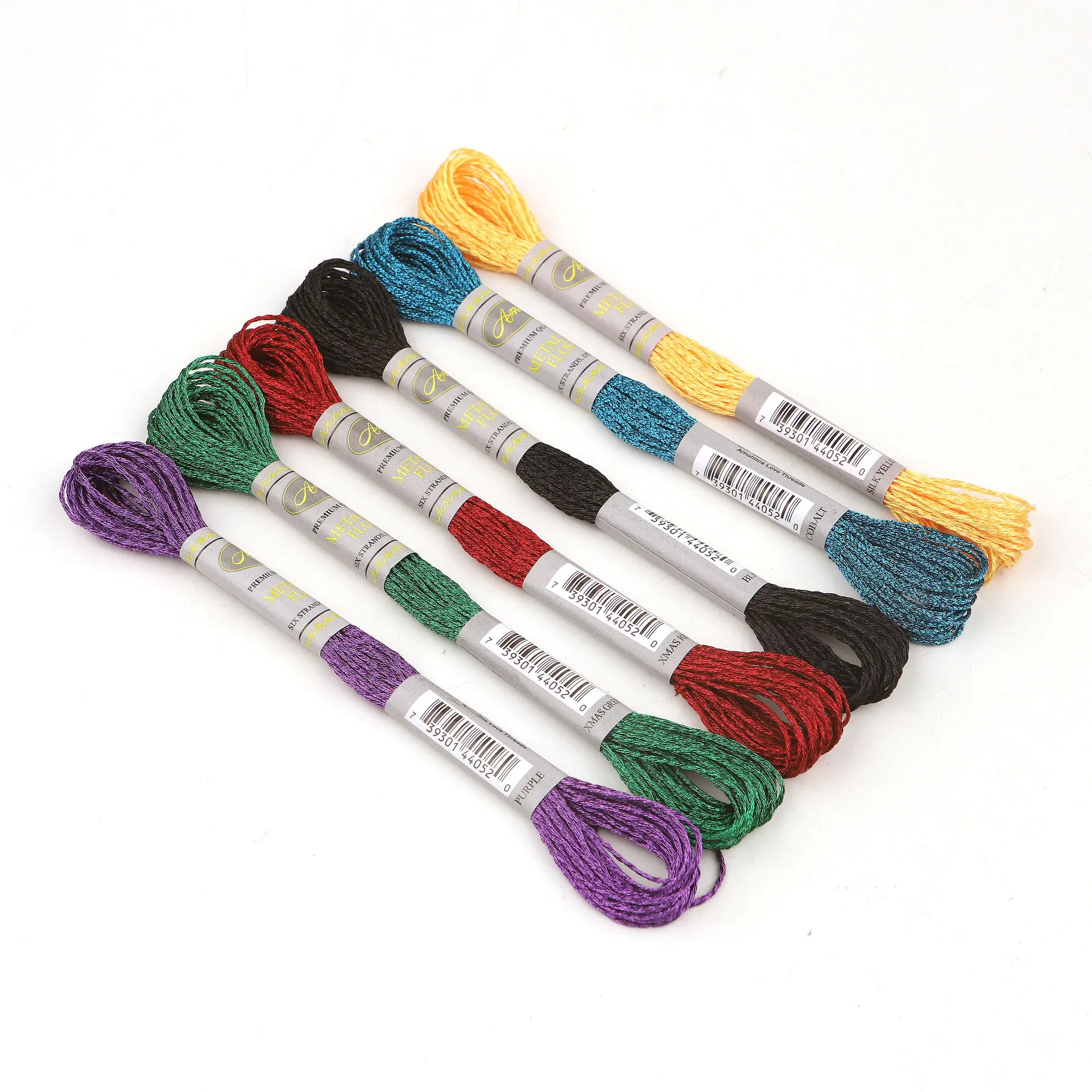 6 Piece Set Light Effect High Sheen Metallic Embroidery Floss Cross Stitch Thread 8 Meters Long 6 Strands Skein Pemiunm Quality