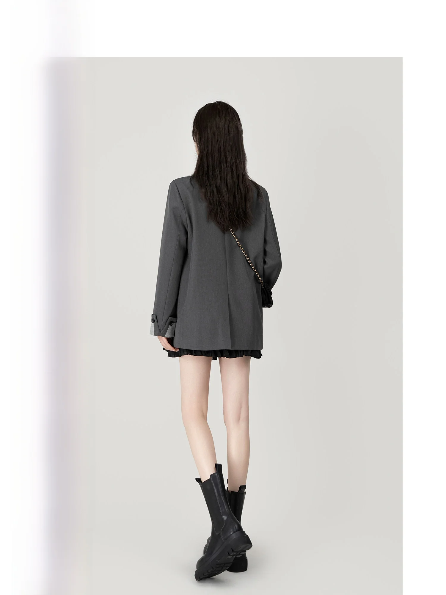 

Wavy Egg ey Casual Women's Suit Jaet Ele Personali ort Sle Spring Autumn Loose Fit Long Sve Double Breasted