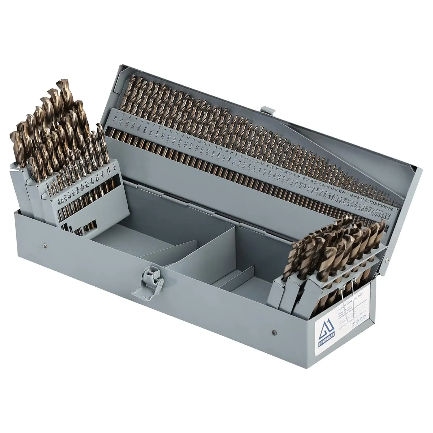 Cobalt Drill Bit Set- 115Pcs M35 High Speed Steel Twist Jobber Length for Hardened Metal, Stainless Steel, Cast Iron an