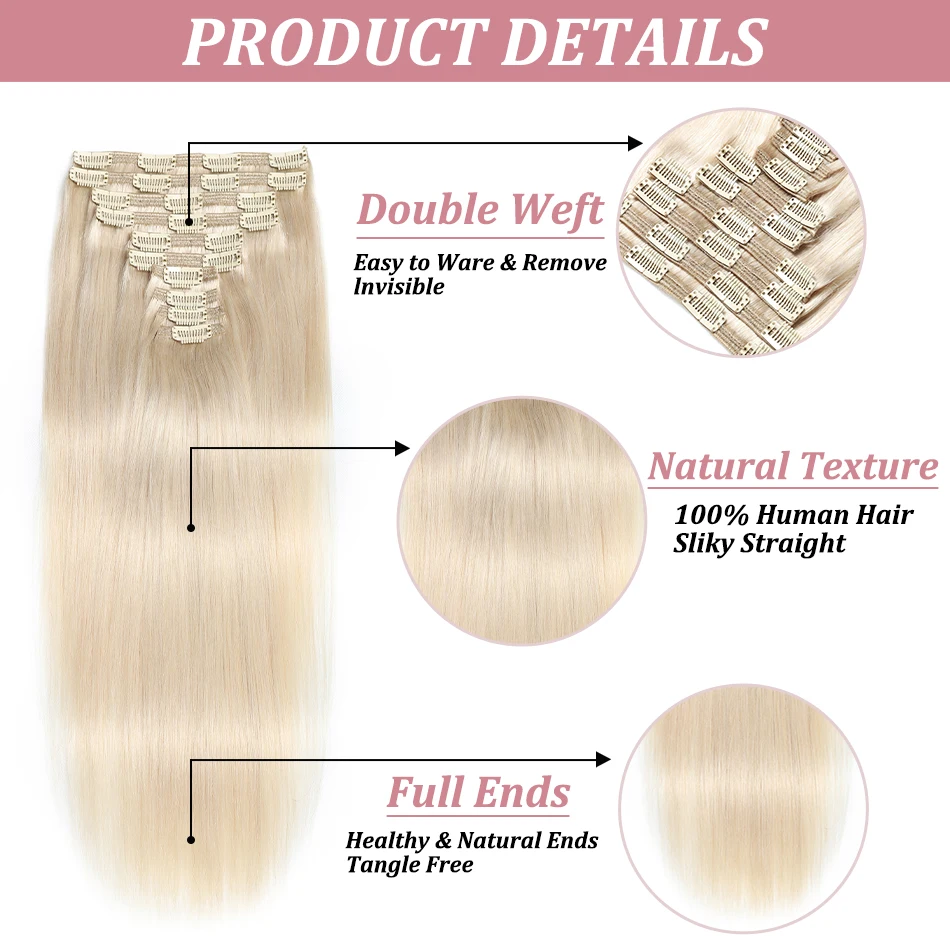 10Pcs Clip In Human Hair Extensions 200 Grams Straight Natural Light Brown Honey Ombre European Hair Pieces For Women With Clips