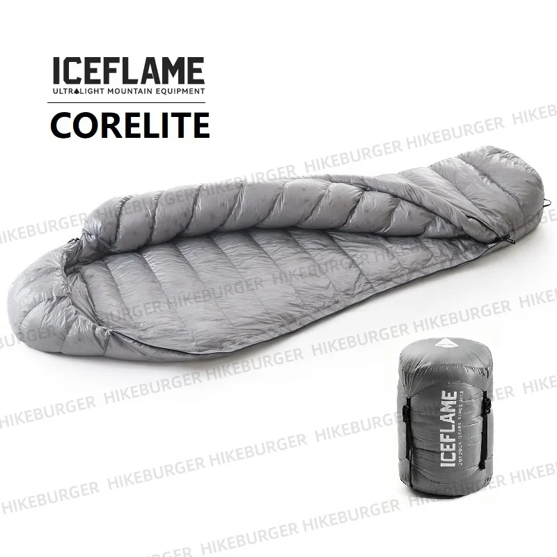 Saco de Dormir Ultraligero ICE FLAME CORE LITE 900FP 7D para Camping, Senderismo y Excursionismo, con Plumón de Muscovy para Mayor Calidez