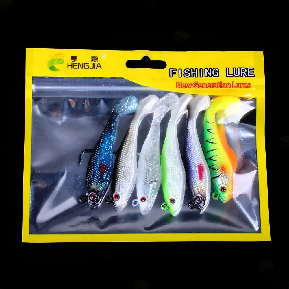 

8CM 10g 6Pcs Sea Fishing Jigs Head Silicone Soft Bait T-tail Wobbler Fishing Lure Artificial Rubber Bait Swimbait Fishing Tackle