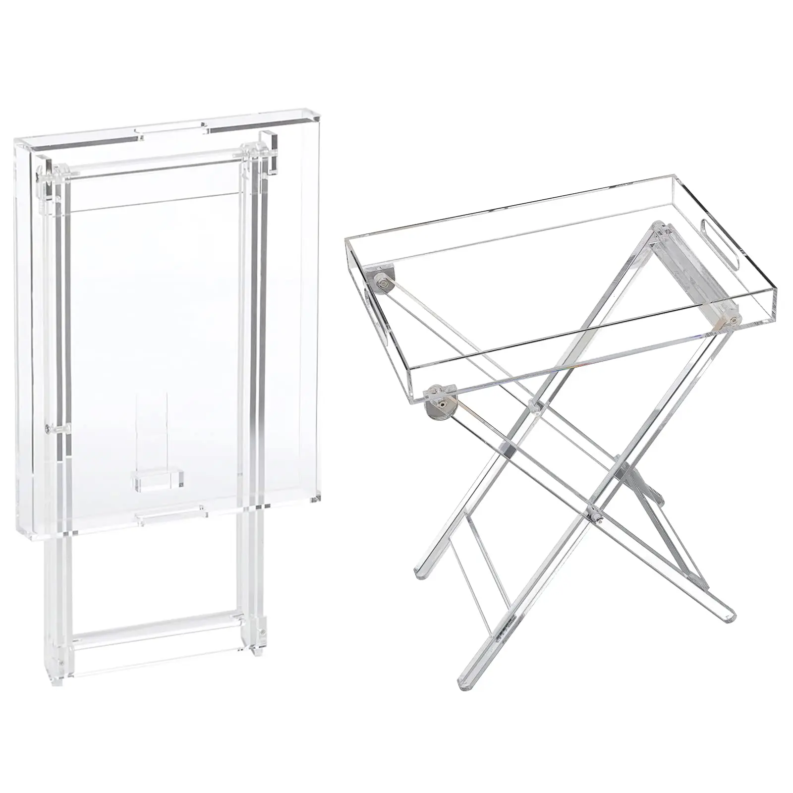 

Acrylic Table - Folding Tray Tables - Clear Acrylic Tv Tray Table, Small Desk Coffee Table for Bedroom, Living Room(11.8 * 18.9 *