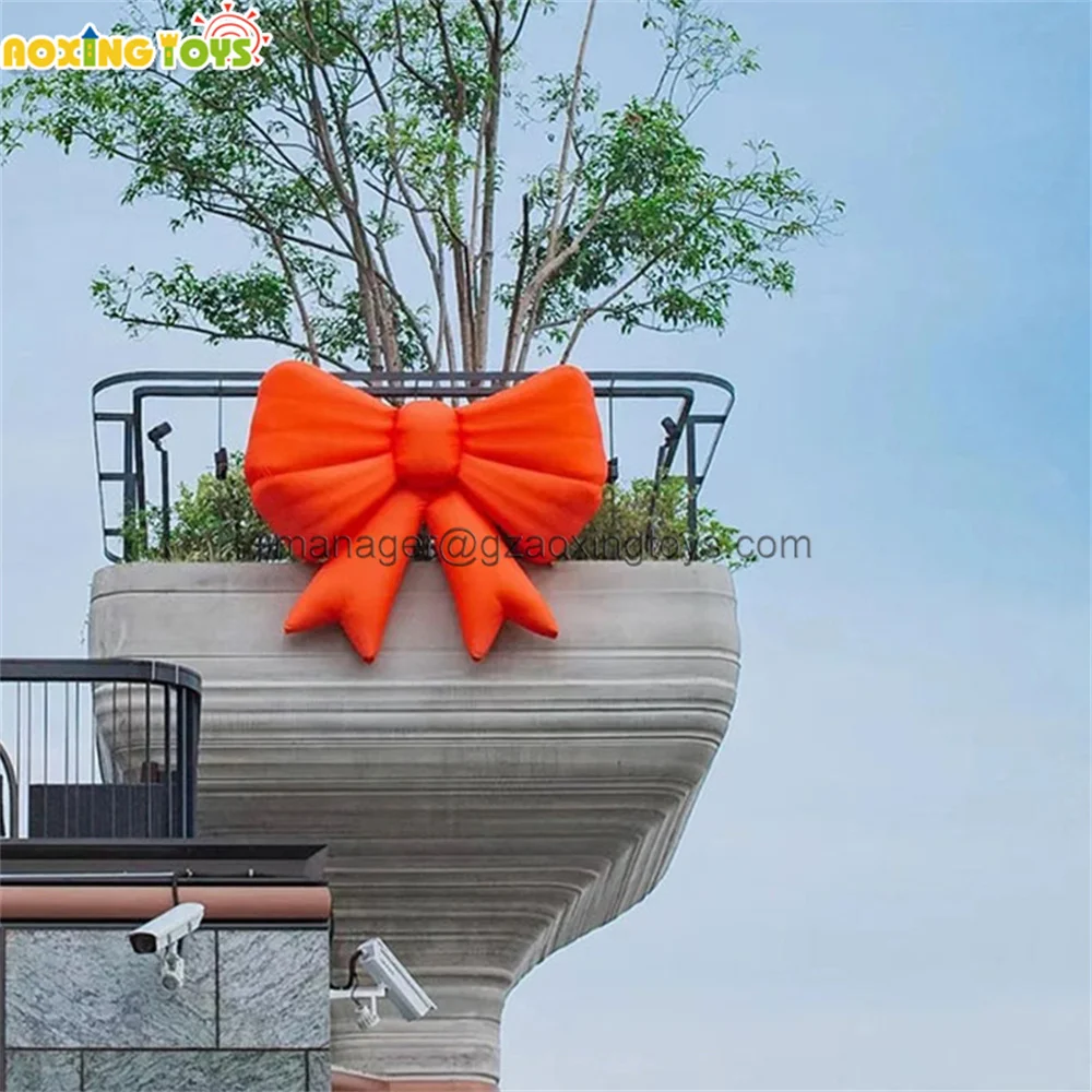 Outdoor Giant Inflatable Red Bow With LED Light For Balcony Advertising Decoration Stage Party Events