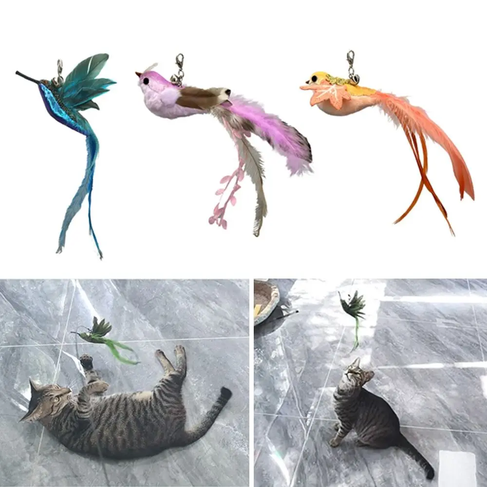 Funny Hummingbird Cat Stick Head Detachable With Bell Feather Interactive Toy Creative Kitten Accesorios