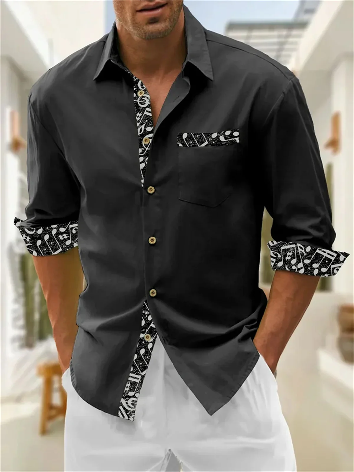 Camisa hawaiana de manga larga con bolsillo de llama para hombre, Camisa estampada con cuello abatible, informal, cómoda y suave, para vacaciones, Tiki, S-6XL, novedad de 2024