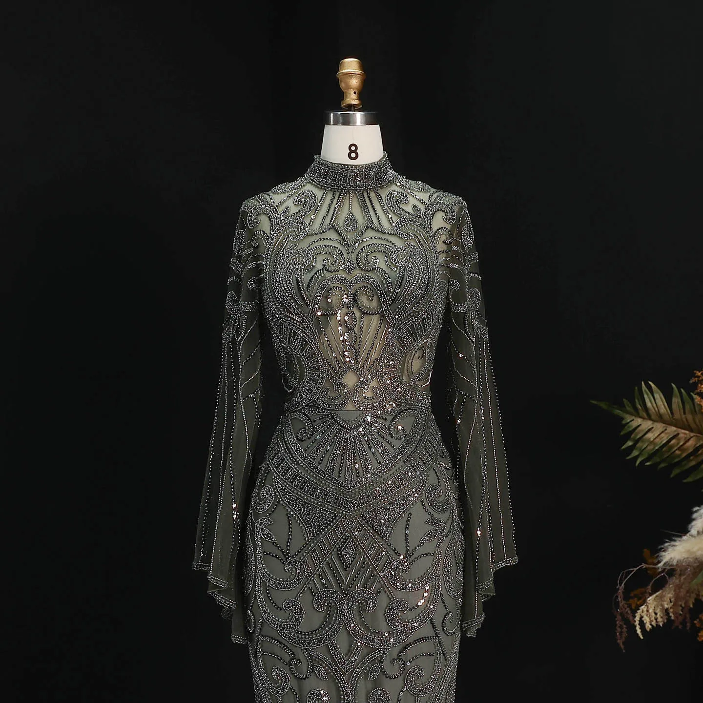 Sharon Said Abendkleider Luxuriöse Meerjungfrauenkleider mit Hohem Kragen und Langen Ärmeln, Funkelnde Pailletten-Formelle Kleider für Abschlussball und Party, Elegantes SS055 Maßgeschneidert – Detail 18