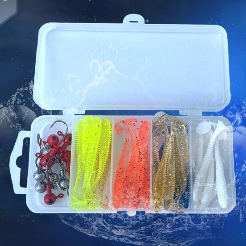40pcs/lot Soft Lure Kit Soft Fishing Lure 5cm 0.7g Jig Head Hook 3.2cm 3.5g Fishing Hooks with Fishing Tackle Box Pesca