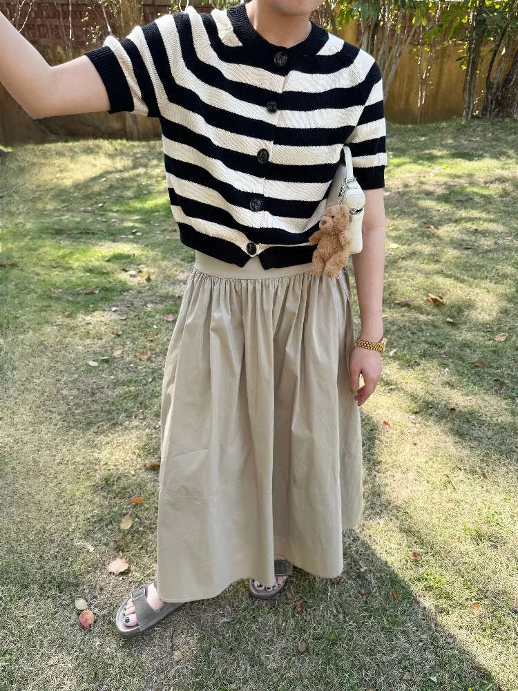 

Женская свободная летняя футболка Elielim Hyde Park с цветными полосками, вязаная, с круглым вырезом и застежкой на пуговицах