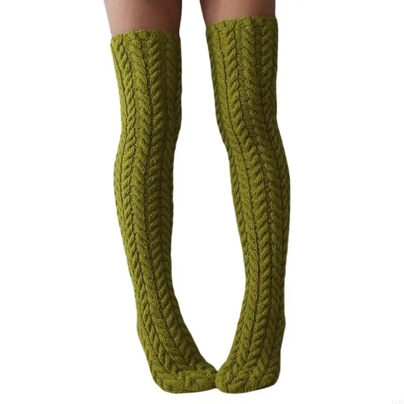 L5YC Thigh High Socks for Women,Winter Over Knee Socks,Cable Knitted Boot Stockings Fashion Thick Thigh Tigh Leg Warmers