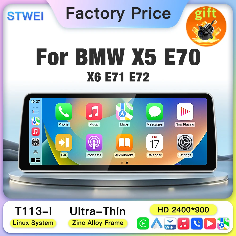 STWEI 2026 New Ultra-slim Screen Linux System For BMW X5 E70 X6 E71 E72 CCC 12.8inch Wireless CarPlay Auto GPS Navi HD 2400*900