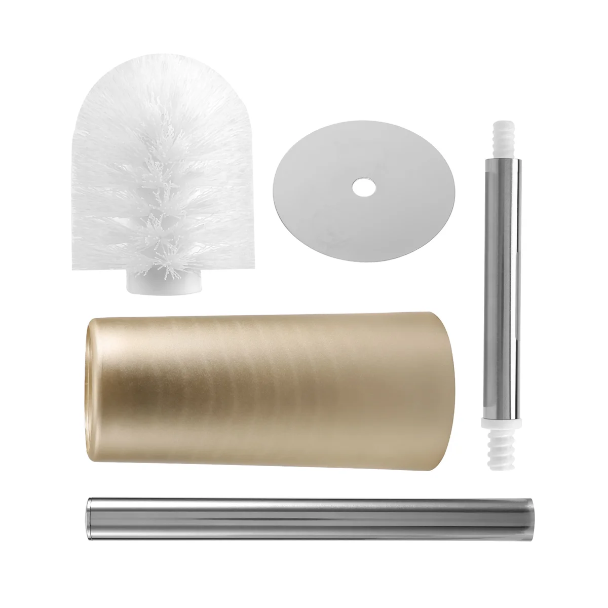 Aço inoxidável WC escova e suporte, WC Bowl Cleaner Brush Set para banheiro, ouro