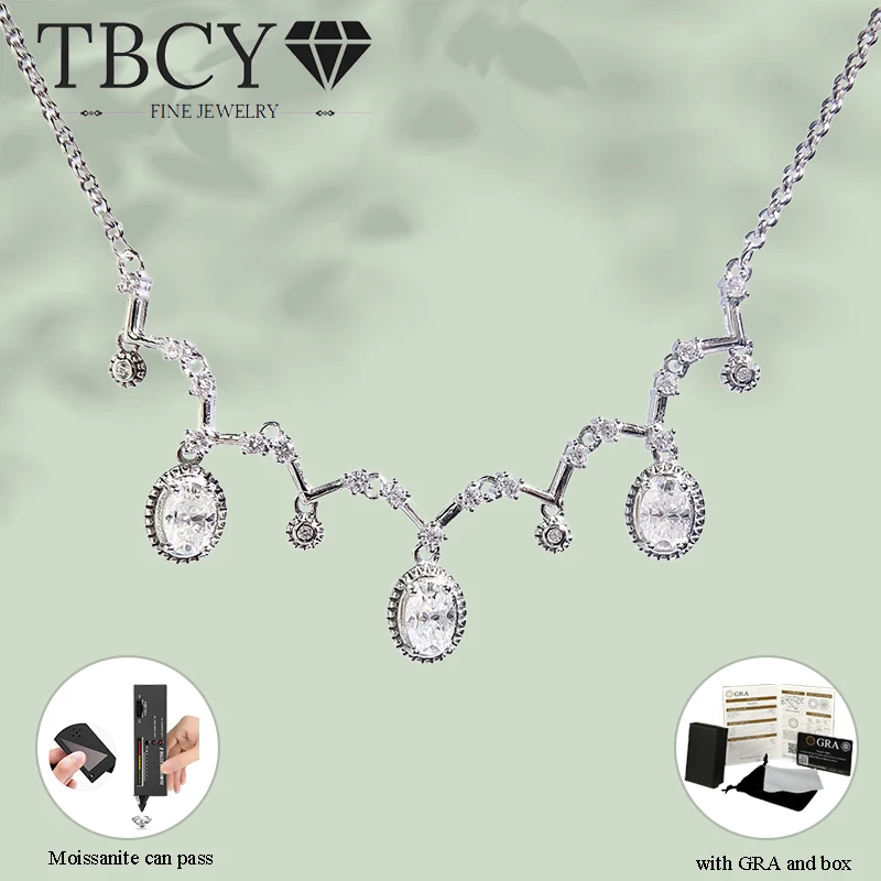 

TBCYD Elegant 1.5cttw Oval Cut Moissanite Pendants For Women 925 Silver Original Multi - stone Irregular Design Party Jewelry