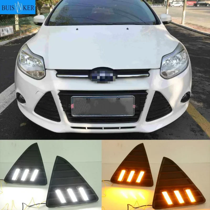 

1 Set with Turn Signal Lamp LED DRL Waterproof IP67 Front Fog Lamp Daytime Running Lights for Ford Focus MK3 2012-2015 12V