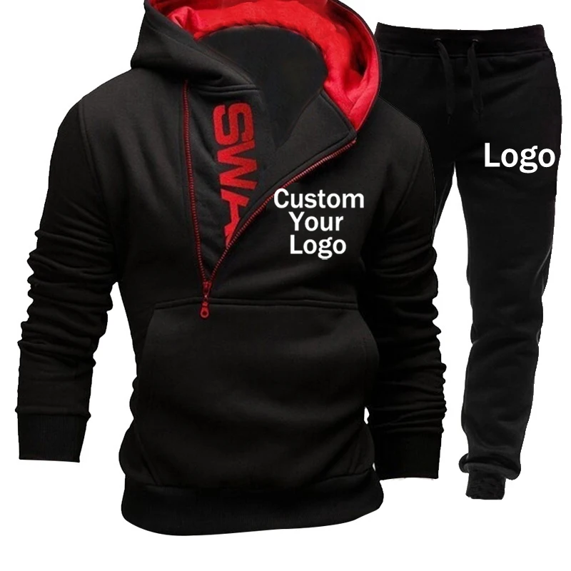 Fashion Design Your Logo Sportswear Custom Plus Pants Sweatshirts Fleece Two Size Men's Set Hoodie Tracksuit Loose Hoodie S-3XL