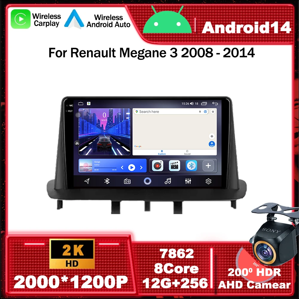 Android 14 Car Radio Multimedia Video Player Navigation GPS For Renault Megane 3 2008 - 2014 4G WIFI BT Carplay 2din QLED Screen