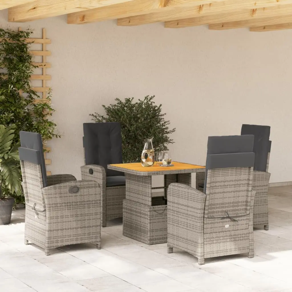 5 Piece Outdoor Dining Set with Gray Cushions & Poly Rattan for Patio Garden Poolside, Customized