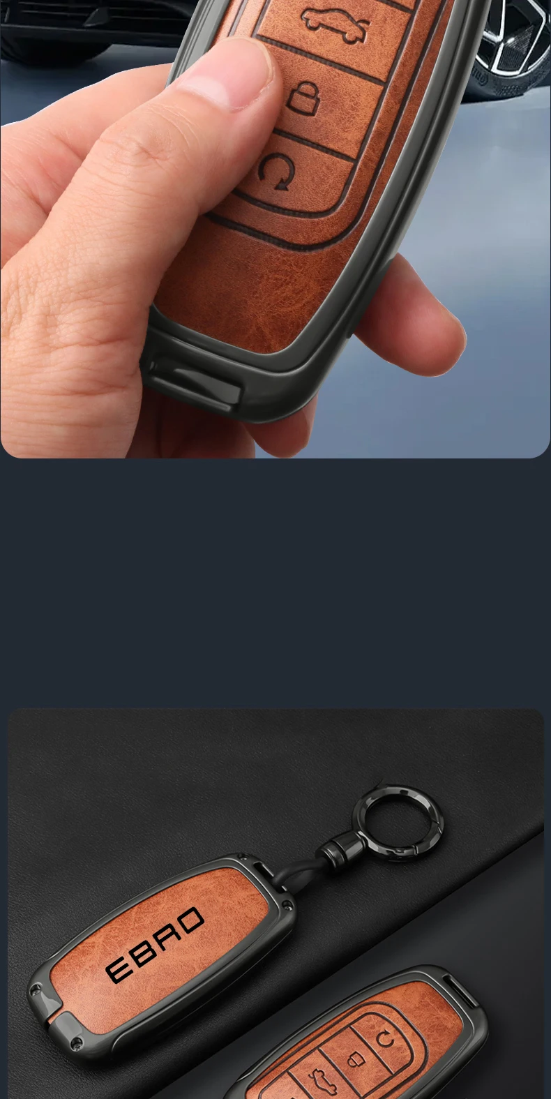 Hochwertiges Leder-Autoschlüssel-Etui für Chery EBRO S400 S700 S800 - Luxuriöser Schlüsselanhänger mit Schutzfunktion – Detail 7