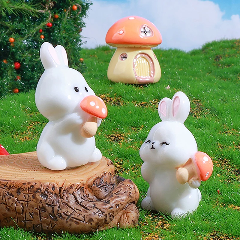 Cute Mushroom Bunnies Micro Landscape Dollhouse Resin Crafts Small Bunny Ornament Microlandscape Home Decoration Accessories image 4