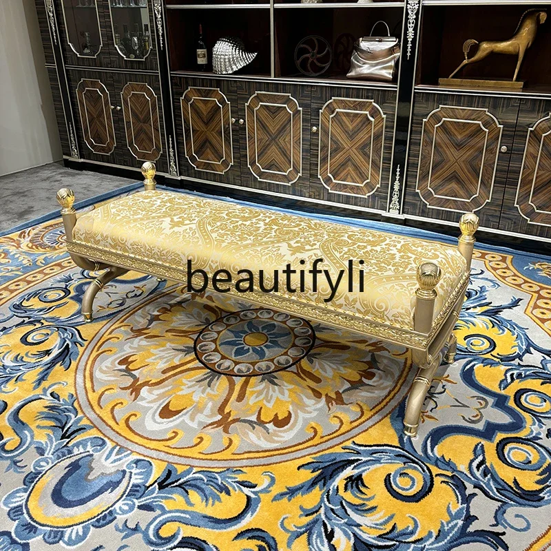 

European fabric court luxury beauty tread embroidered lazy chair bedroom champagne bedside stool45