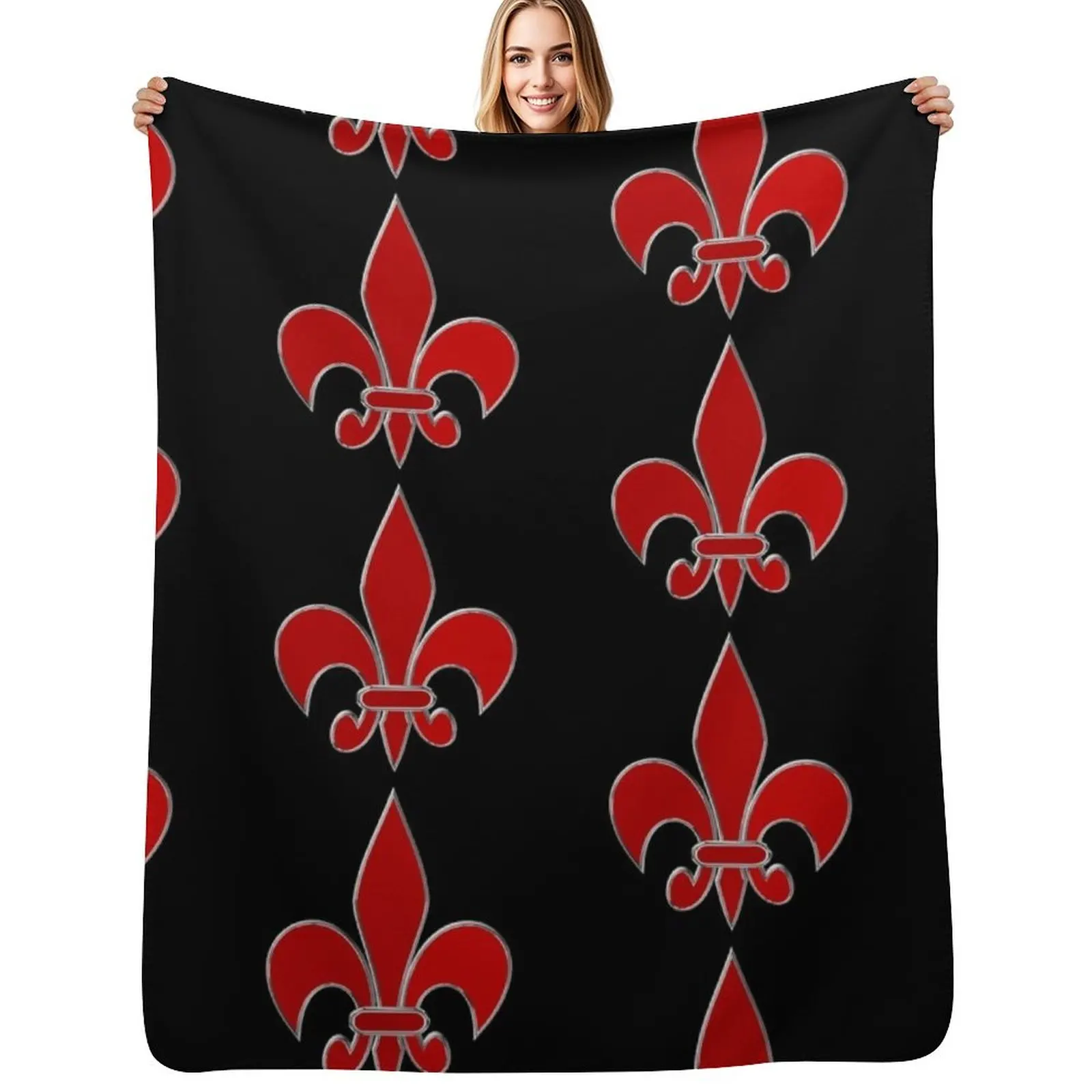 

Fleur de Lis Throw Blanket Bed Loose Shaggy Soft Plaid Blankets