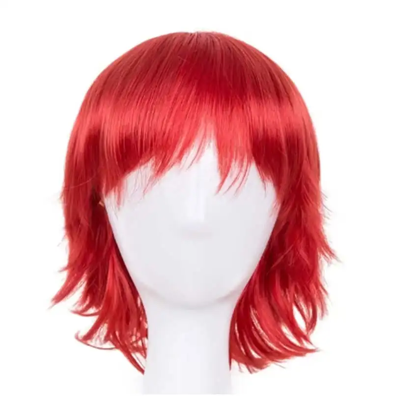 Peluca sintética Unisex Anime Cosplay peluca corta naranja rojo disfraces de Halloween pelucas de fiesta