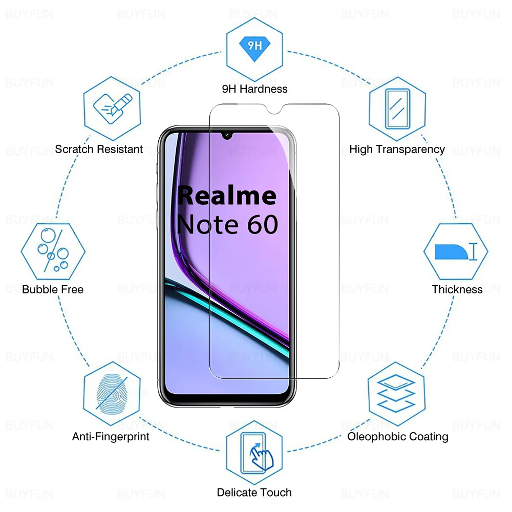 4pcs For Realme Note 60 Note60 Clear protective glass on Realmi Note 50 Note50 RealmeNote60 4G screen protector film 6.74inch