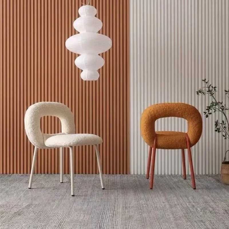 JOYLOVE Household Nordic Designer Donut Chair Modern Minimalist Dining Chair Ins Wind Makeup Stool Lamb Velvet Back Chair